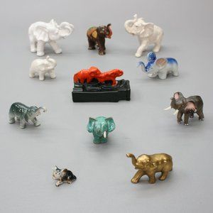 Lot of 11 Vintage Elephants Ceramic Figurine Lucky Trunk-up Sculptures Ashtray